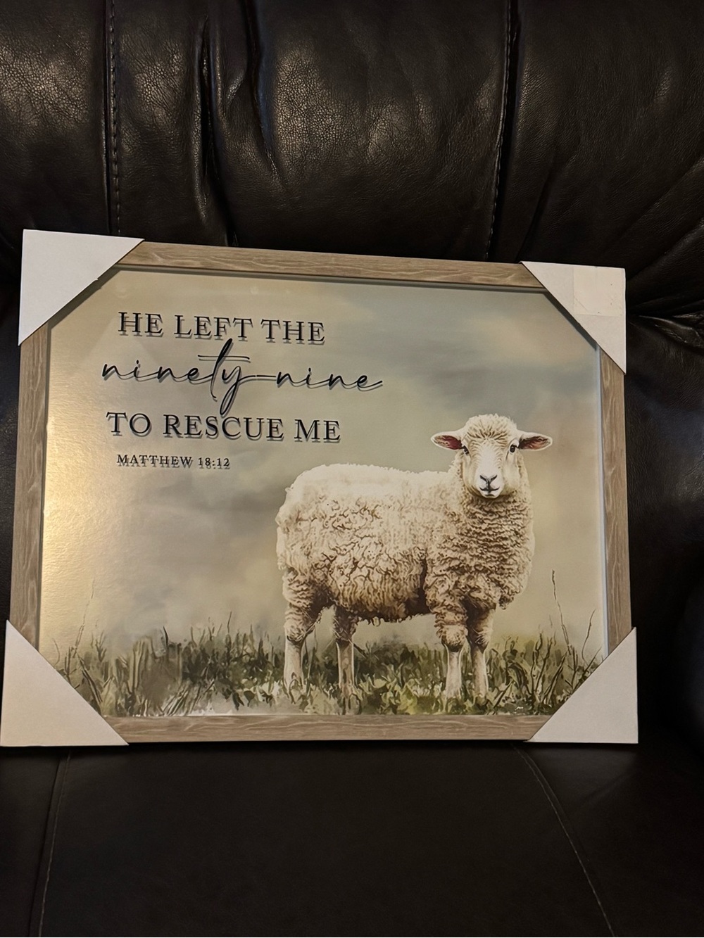 Framed Sheep Religious Wall Art - "He Left the Ninety-Nine"